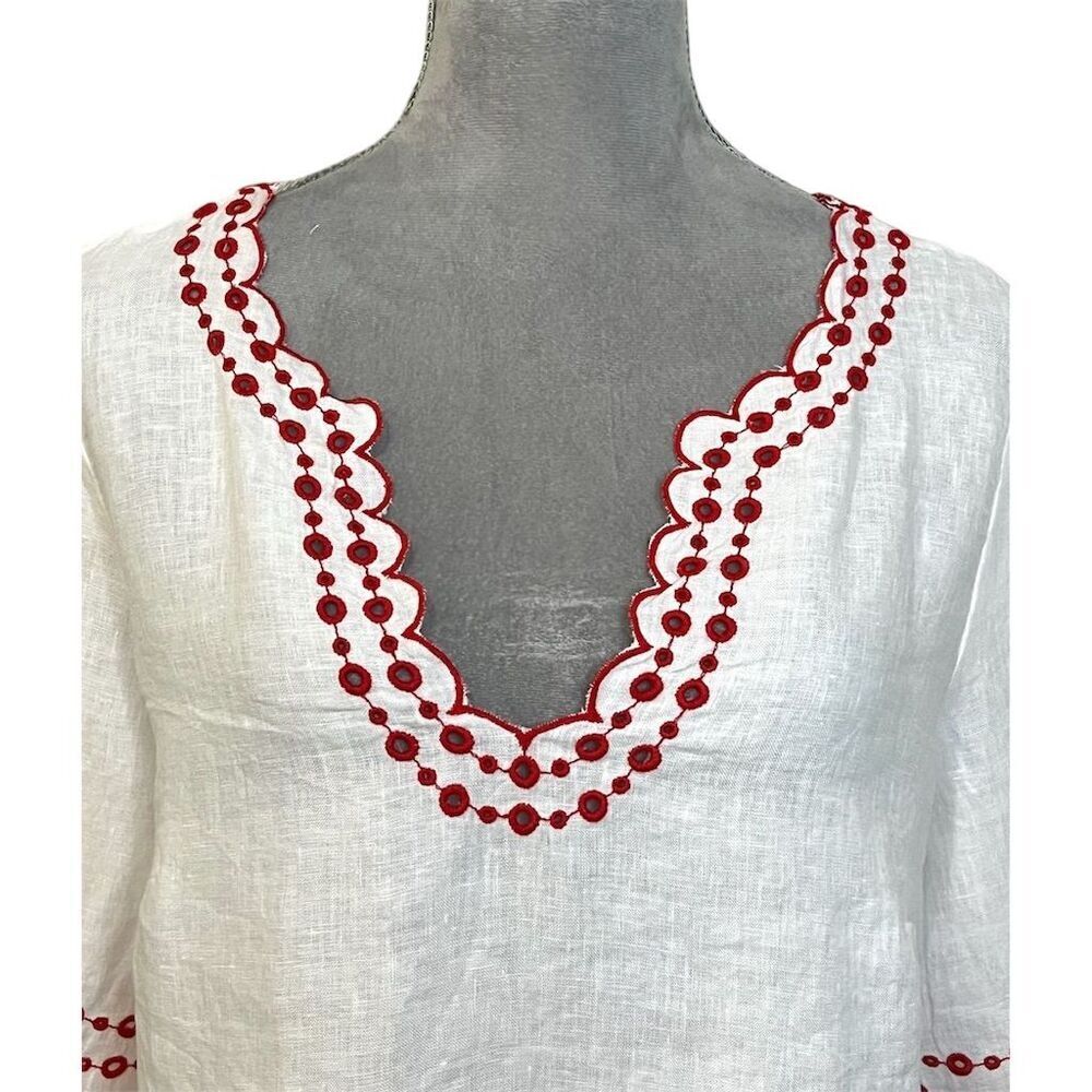 J.Crew Women's White Embroidered 100% Linen V-Neck Boxy Blouse S Chic Vacation - Picture 5 of 14